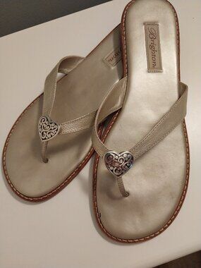 💗kate spade Sandals "Orla" Gold, Leather, Silver Heart, Excellent💗